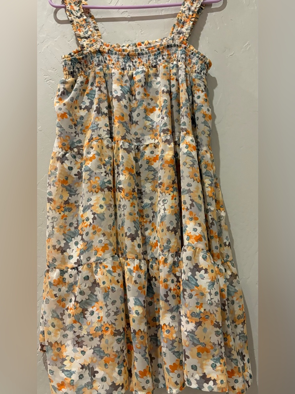Storia Cream Mini dresswith Yellow & Blue Floral Print